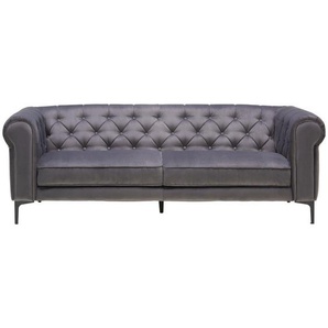 Carryhome Chesterfield-Sofa, Anthrazit, Textil, 3-Sitzer, 220x75x90 cm, Typenauswahl, Stoffauswahl, Wohnzimmer, Sofas & Couches, Sofas, Chesterfield Sofas