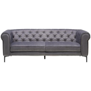Carryhome Chesterfield-Sofa, Anthrazit, Textil, 3-Sitzer, 220x75x90 cm, Typenauswahl, Stoffauswahl, Wohnzimmer, Sofas & Couches, Sofas, Chesterfield Sofas