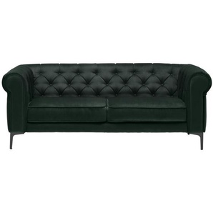 Carryhome Chesterfield-Sofa, Dunkelgrün, Textil, 2,5-Sitzer, 195x75x90 cm, Typenauswahl, Stoffauswahl, Wohnzimmer, Sofas & Couches, Sofas, Chesterfield Sofas