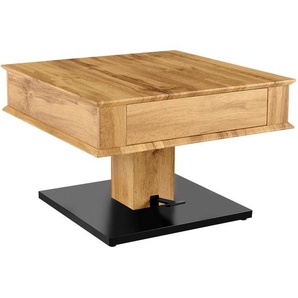 Carryhome Couchtisch, Schwarz, Eiche, Metall, Holzwerkstoff, 2 Schubladen, quadratisch, Sockel, 70x46.5-66x70 cm, höhenverstellbar, einfacher Aufbau,