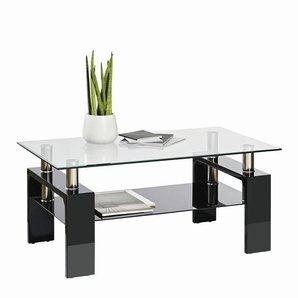 Carryhome Couchtisch, Schwarz Hochglanz, Metall, Glas, Holzwerkstoff, rechteckig, eckig, 60x45x100 cm, Wohnzimmer, Wohnzimmertische, Couchtische