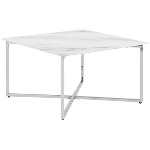 Carryhome Couchtisch, Weiß, Chrom, Metall, Glas, quadratisch, eckig, 80x45 cm, Wohnzimmer, Wohnzimmertische, Couchtische, Glas-Couchtische