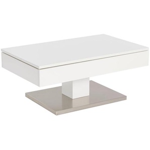 Carryhome Couchtisch, Weiß, Edelstahl, Metall, rechteckig, Bodenplatte, 60x42.5 cm, einfacher Aufbau, Wohnzimmer, Wohnzimmertische, Couchtische, Metall-Couchtische