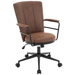 Carryhome Drehstuhl, Braun, Schwarz, Metall, Textil, Drehkreuz, 64x89.5-97.5x64 cm, Sitzfläche 360° drehbar, inklusive Armlehnen, Arbeitszimmer,