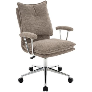 Carryhome Drehstuhl, Braun, Chrom, Metall, Textil, Drehkreuz, 61x92-102x62 cm, Sitzfläche 360° drehbar, gepolsterte Armlehnen, Arbeitszimmer,