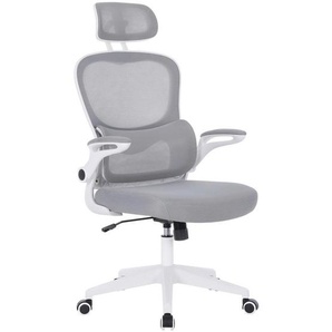 Carryhome Drehstuhl, Grau, Weiß, Metall, Kunststoff, Textil, Drehkreuz, 63.5x122-132x66 cm, Wippfunktion, Sitzfläche 360° drehbar, inklusive Armlehnen, Arbeitszimmer, Bürostühle, Drehstühle