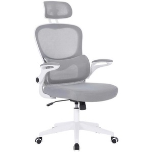 Carryhome Drehstuhl, Grau, Weiß, Metall, Kunststoff, Textil, Drehkreuz, 63.5x122-132x66 cm, Wippfunktion, Sitzfläche 360° drehbar, inklusive