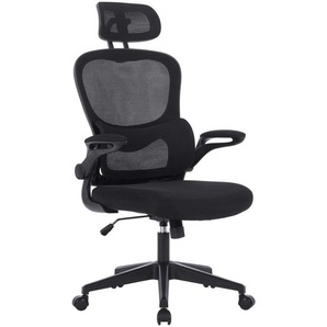 Carryhome Drehstuhl, Schwarz, Metall, Kunststoff, Textil, Drehkreuz, 63.5x116-126x66 cm, Wippfunktion, Sitzfläche 360° drehbar, inklusive Armlehnen,