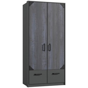 Carryhome Drehtürenschrank , Graphit , Holzwerkstoff , 1 Fächer , 2 Schubladen , 95x199x58 cm , Typenauswahl, Beimöbel erhältlich, umfangreiches Zubehör in verschiedenen Größen erhältlich , Kinder & Jugendmöbel, Jugendmöbel, Jugendkleiderschränke