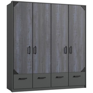 Carryhome Drehtürenschrank , Graphit , Holzwerkstoff , 3 Fächer , 4 Schubladen , 183x199x58 cm , Typenauswahl, Beimöbel erhältlich, umfangreiches Zubehör in verschiedenen Größen erhältlich , Kinder & Jugendmöbel, Jugendmöbel, Jugendkleiderschränke