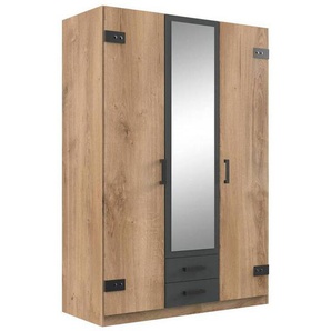 Carryhome Drehtürenschrank, Graphit, Plankeneiche, Kunststoff, 4 Fächer, 2 Schubladen, 135x199x58 cm, Made in Germany, Beimöbel erhältlich, in