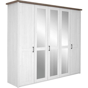 Carryhome Drehtürenschrank, Weiß, Trüffeleiche, Metall, 6 Fächer, 241x212x62 cm, Beimöbel erhältlich, Schlafzimmer, Kleiderschränke, Drehtürenschränke