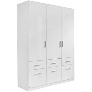 Carryhome Drehtürenschrank, Weiß, Weiß Hochglanz, Kunststoff, 2 Fächer, 6 Schubladen, 136x197x54 cm, Blauer Engel, Goldenes M, Made in Germany, Typenauswahl, Beimöbel erhältlich, in verschiedenen Größen erhältlich, Schlafzimmer, Kleiderschränke,