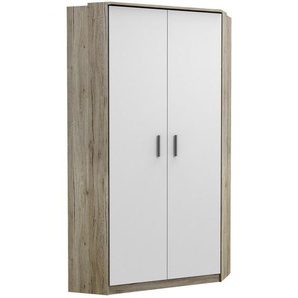 Carryhome Eckkleiderschrank, Weiß, Eiche San Remo, Holzwerkstoff, 8 Fächer, 95x199x95 cm, Typenauswahl, Beimöbel erhältlich, umfangreiches Zubehör in verschiedenen Holzdekoren erhältlich, Kinder- & Jugendzimmer, Jugendmöbel, Jugendkleiderschränke