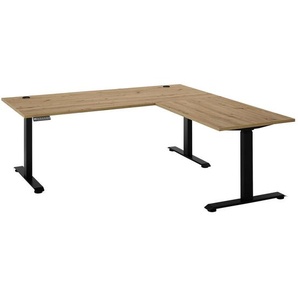 Carryhome Eckschreibtisch, Eiche Artisan, Holzwerkstoff, Kufe, Flachrohr, 180x74-127x100 cm, höhenverstellbar, Kabeldurchlass, Memoryschalter, Arbeitszimmer, Schreibtische, Eckschreibtische