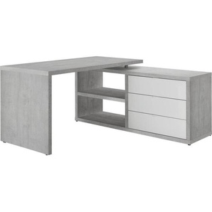 Carryhome Eckschreibtisch, Grau, Weiß Hochglanz, Metall, 3 Schubladen, Wange, 150x74x140 cm, ISO 9001, Fsc, Arbeitszimmer, Schreibtische,
