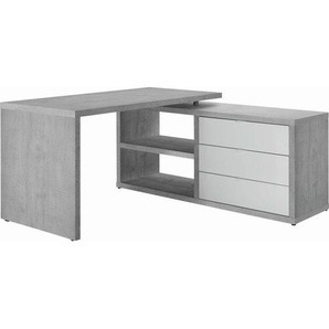 Carryhome Eckschreibtisch, Grau, Weiß Hochglanz, Metall, 3 Schubladen, Wange, 150x74x140 cm, ISO 9001, Fsc, Arbeitszimmer, Schreibtische,