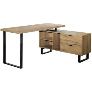 Carryhome Eckschreibtisch, Schwarz, Eiche, Metall, 2 Schublade(n) Schubladen, rechteckig, Flachrohr, Kufe, 120x75x150 cm, Bsci, Stauraum, Kabeldurchlass, Arbeitszimmer, Schreibtische, Eckschreibtische