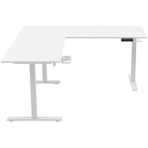 Carryhome Eckschreibtisch, Weiß, Metall, Kunststoff, Holzwerkstoff, rechteckig, eckig, Kufe, 160x72-117x160 cm, höhenverstellbar, Arbeitszimmer, Schreibtische, Eckschreibtische