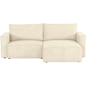 Carryhome Ecksofa, Beige, Textil, 3-Sitzer, Füllung: Polyurethan (Pur), Ottomane rechts, seitenverkehrt montierbar, L-Form, 242x151 cm, Liegefunktion,