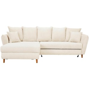 Carryhome Ecksofa, Creme, Textil, Eiche, massiv, 3-Sitzer, Füllung: Schaumstoff, Ottomane links, seitenverkehrt montierbar, L-Form, 284x162 cm, Made