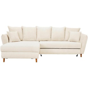 Carryhome Ecksofa, Creme, Textil, Eiche, massiv, 3-Sitzer, Füllung: Schaumstoff, L-Form, seitenverkehrt montierbar, 284x162 cm, Made in EU,