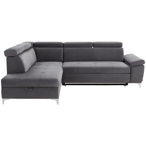Carryhome Ecksofa, Dunkelgrau, Textil, 5-Sitzer, Ottomane links, L-Form, 271x206 cm, Stoffauswahl, Liegefunktion, seitenverkehrt erhältlich, Rücken