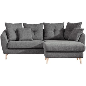 Carryhome Ecksofa, Dunkelgrau, Textil, Buche, massiv, 3-Sitzer, Füllung: Polyester, L-Form, links montierbar, rechts montierbar, 210x156 cm,