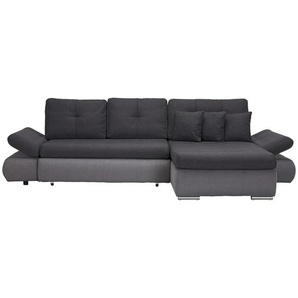Carryhome Ecksofa, Grau, Hellgrau, Textil, 3-Sitzer, Füllung: Schaumstoff, Ottomane rechts, seitenverkehrt montierbar, L-Form, 302x187 cm,