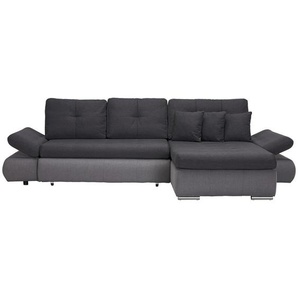 Carryhome Ecksofa, Hellgrau, Dunkelgrau, Textil, 3-Sitzer, Füllung: Schaumstoff, Ottomane rechts, seitenverkehrt montierbar, L-Form, 302x187 cm,