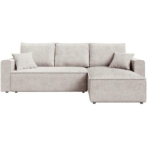 Carryhome Ecksofa, Natur, Textil, 3-Sitzer, Füllung: Schaumstoffflocken,Schaumstoffflocken, Ottomane rechts, seitenverkehrt montierbar, L-Form,
