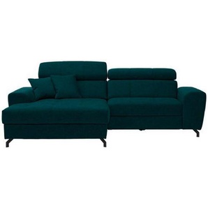 Carryhome Ecksofa, Petrol, Textil, 3-Sitzer, Füllung: Schaumstoff, Ottomane links, L-Form, 267x181 cm, Stoffauswahl, Liegefunktion, seitenverkehrt