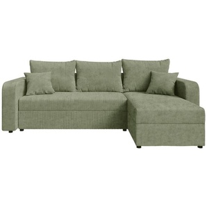 Carryhome Ecksofa, Salbeigrün, Textil, 3-Sitzer, Füllung: Schaumstoffflocken,Schaumstoffflocken, Ottomane links, seitenverkehrt montierbar, L-Form, 238x144 cm, Liegefunktion, Schlafen auf Sitzhöhe, Rücken echt, haustierfreundlicher Bezug, Wohnzimmer,