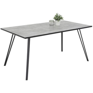 Carryhome Esstisch, Grau, Schwarz, Holzwerkstoff, Betonoptik, rechteckig, Haarnadel, 90x77x160 cm, in verschiedenen Holzdekoren erhältlich, Esszimmer,