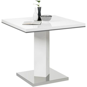 Carryhome Esstisch, Grau, Weiß, Edelstahl, Metall, Holzwerkstoff, quadratisch, Säule, Bodenplatte, 80x76x80 cm, Esszimmer, Tische, Esstische
