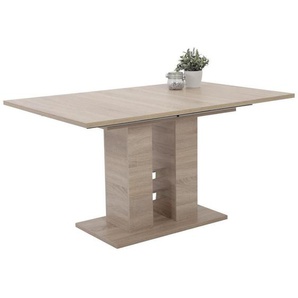 Carryhome Esstisch, Sonoma Eiche, Holzwerkstoff, rechteckig, Säule, Bodenplatte, 90x76x140-220 cm, ausziehbar, Esszimmer, Tische, Esstische, Esstische