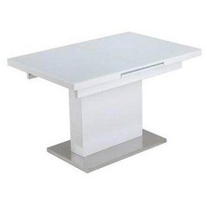 Carryhome Esstisch, Weiß, Edelstahl, Weiß Hochglanz, Metall, Glas, Holzwerkstoff, rechteckig, Säule, Bodenplatte, 80x76x120-160 cm, ausziehbar,