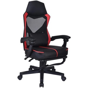 Carryhome Gamingstuhl, Rot, Schwarz, Metall, Kunststoff, Textil, Drehkreuz, 59x107-117x58 cm, Kinder- & Jugendzimmer, Jugendmöbel, Gamingstühle
