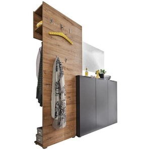 Carryhome Garderobe, Anthrazit, Eiche, Holzwerkstoff, 3-teilig, 175x190x39 cm, Garderobe, Garderoben-Sets & Serien