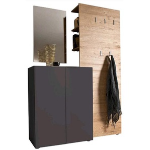 Carryhome Garderobe , Anthrazit, Eiche , 3-teilig , 135x190x39 cm , Garderobe, Garderoben-Sets
