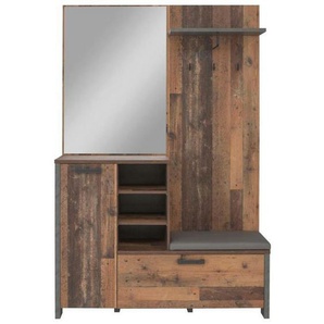 Carryhome Garderobe, Dunkelgrau, Metall, Kunststoff, Glas, Leder, Holzwerkstoff, 132x201x42 cm, Garderobe, Garderoben-Sets