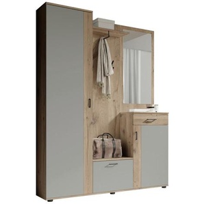 Carryhome Garderobe Jens, Grau, Eiche, Holzwerkstoff, 6-teilig, 1 Schubladen, 145x184x29 cm, stehend, Garderobe, Garderoben-Sets & Serien, Garderoben-Sets