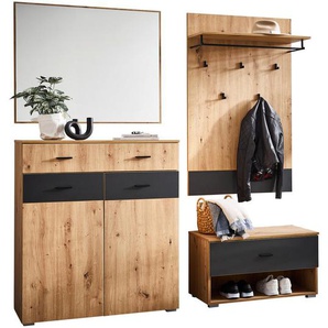 Carryhome Garderobe Pete, Anthrazit, Eiche Artisan, Holzwerkstoff, 4-teilig, 165x198x38 cm, FSC Mix, Garderobe, Garderoben-Sets & Serien