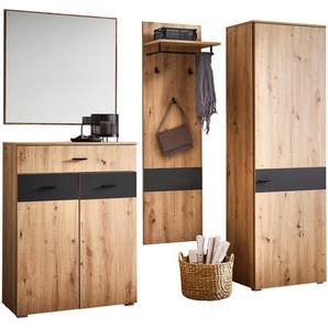 Carryhome Garderobe Pete, Anthrazit, Eiche Artisan, Holzwerkstoff, 4-teilig, 180x198x38 cm, FSC Mix, Garderobe, Garderoben-Sets & Serien