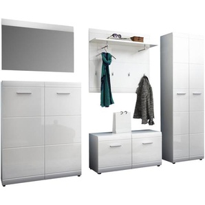 Carryhome Garderobe, Weiß, 5-teilig, 275x200x39 cm, Garderobe, Garderoben-Sets