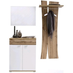 Carryhome Garderobe , Weiß, Eiche , 3-teilig , 1 Schubladen , 153x198x40 cm , Garderobe, Garderoben-Sets