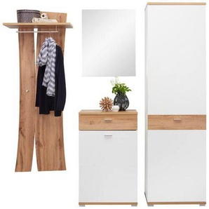 Carryhome Garderobe, Weiß, Eiche, 4-teilig, 1 Schubladen, 205x205x40 cm, Garderobe, Garderoben-Sets