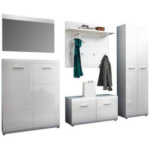 Carryhome Garderobe, Weiß, Holzwerkstoff, 5-teilig, 275x200x39 cm, Garderobe, Garderoben-Sets