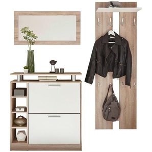 Carryhome Garderobe, Weiß, Sonoma Eiche, Holzwerkstoff, 4-teilig, 155x190x25 cm, Garderobe, Garderoben-Sets & Serien
