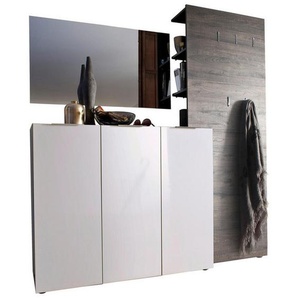 Carryhome Garderobe, Weiß, Wenge, Glas, 3-teilig, 175x190x39 cm, Garderobe, Garderoben-Sets